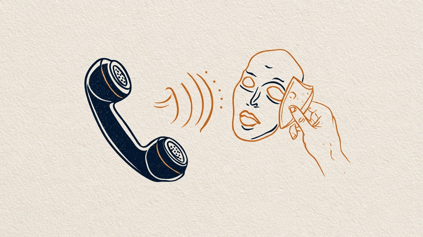 Ein Telefonhörer, dessen Schallwellen zu einer Maske werden